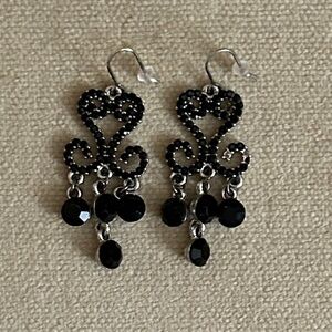 Elegant Black Beaded Chandelier Earrings